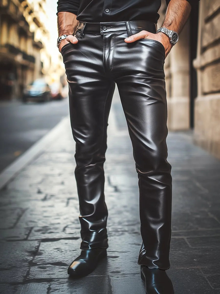 【24-hour shipping】Stylish Casual Solid Leather Pants