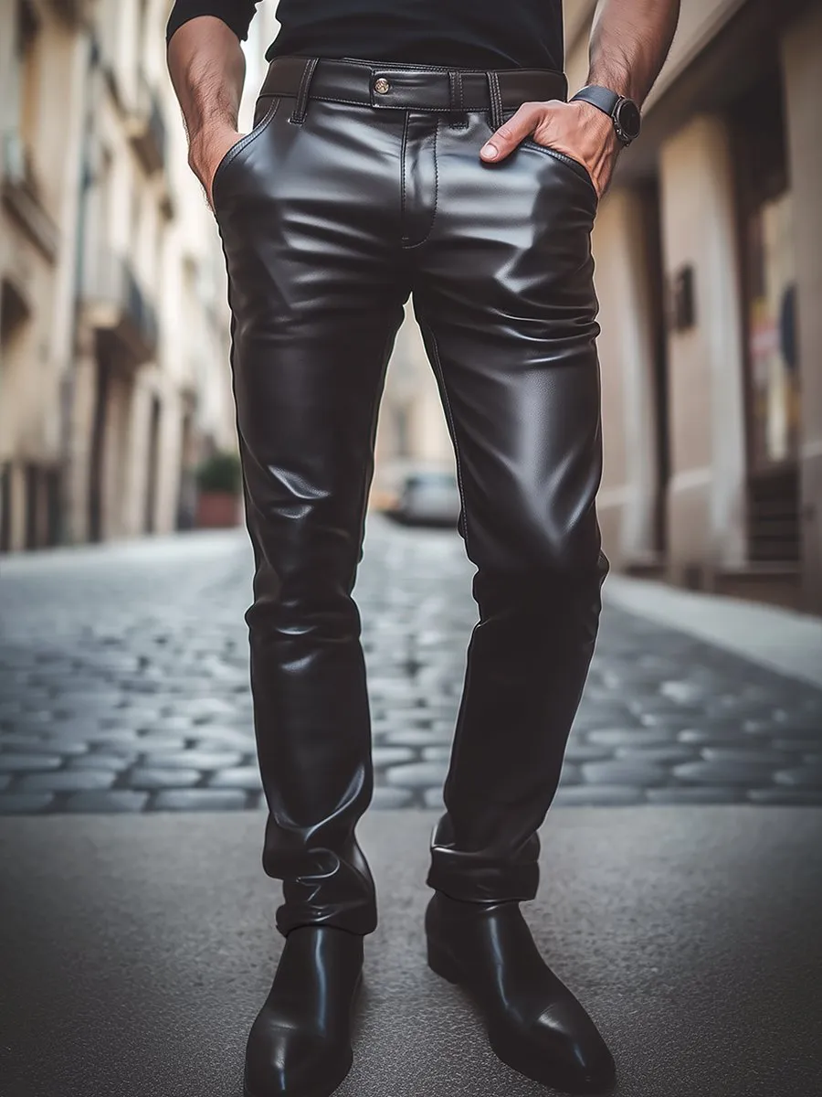 【24-hour shipping】Stylish Casual Solid Leather Pants