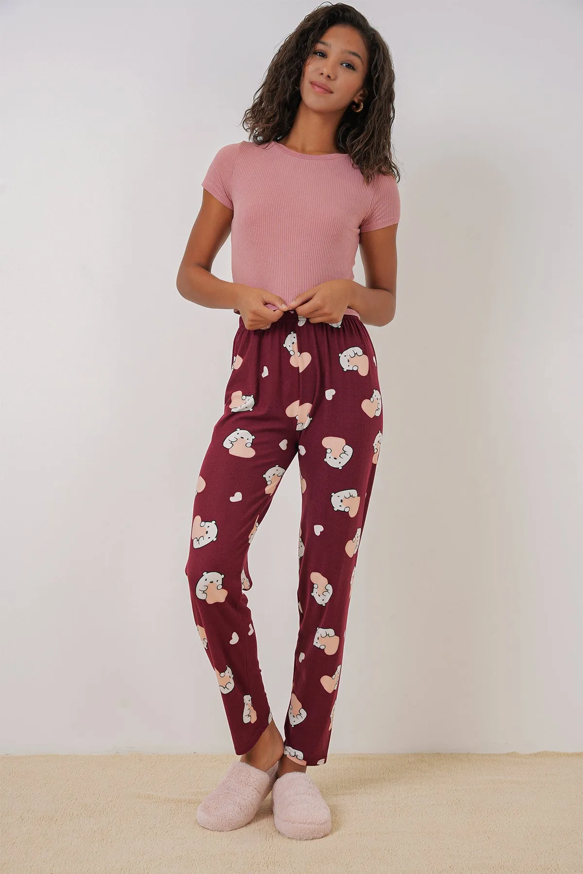 4323 desenli pijama alti