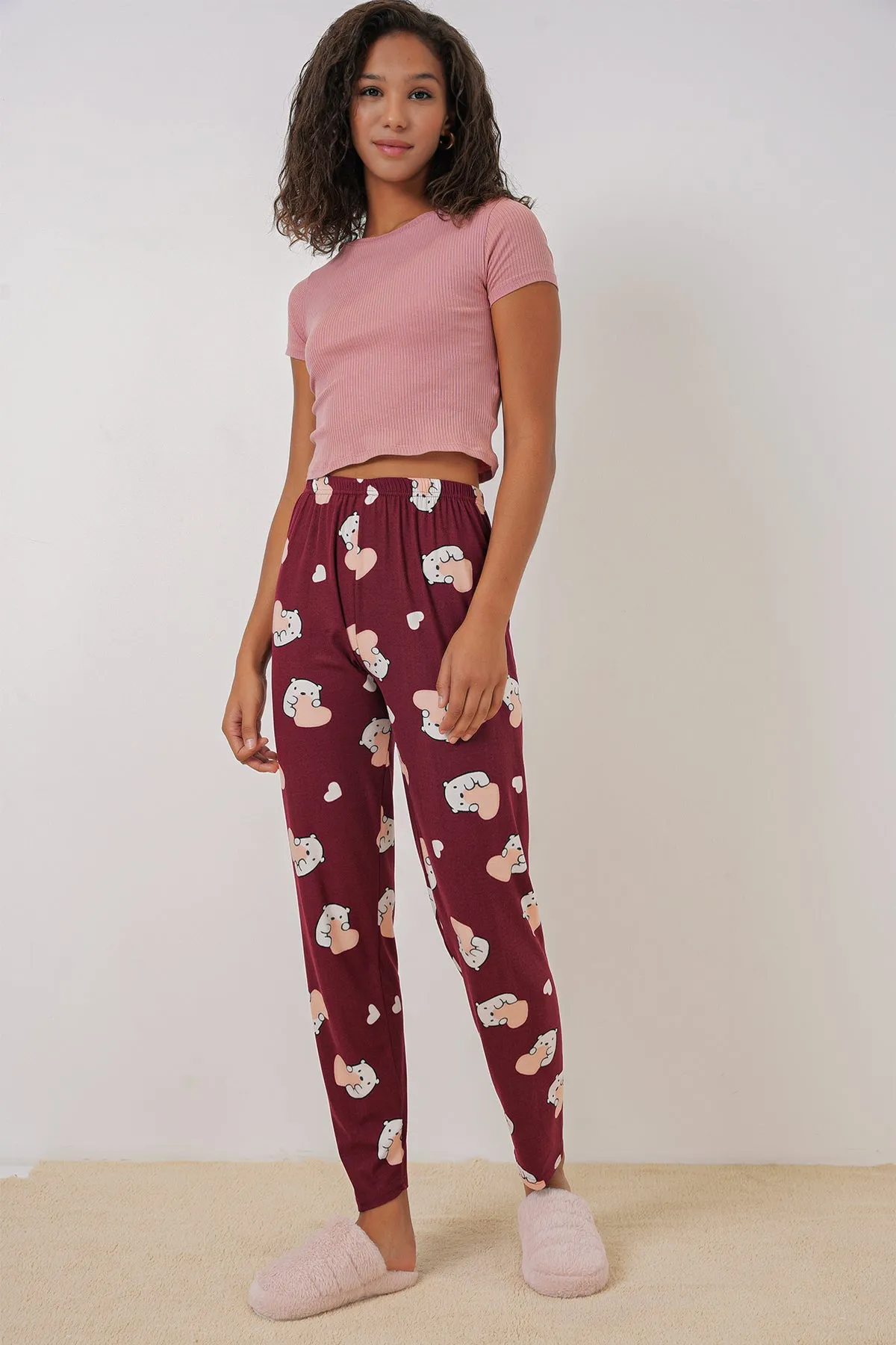 4323 desenli pijama alti