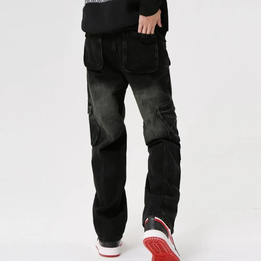 American High Street Washed Multi-Pocket Versatile Work Jeans