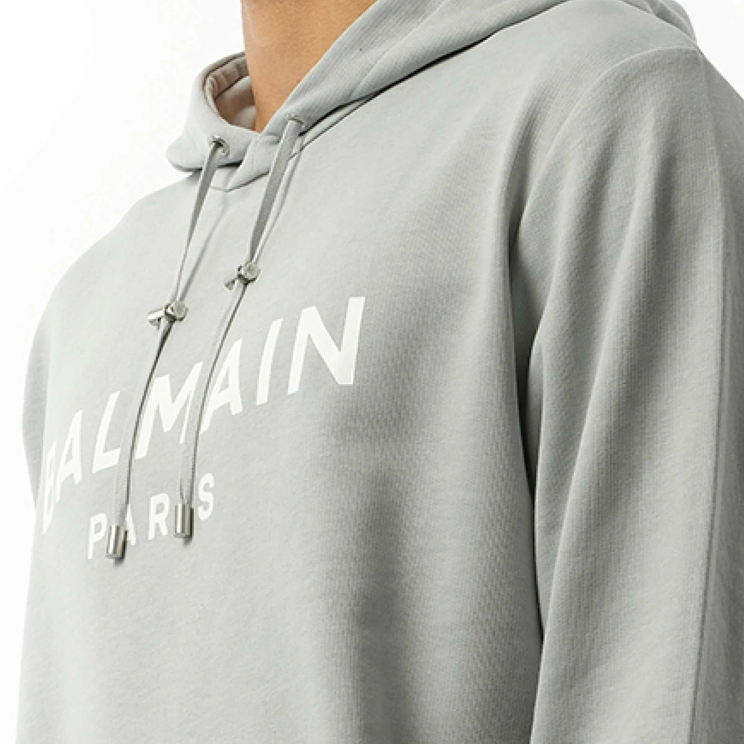 Balmain Print Hoodie in Grey/White