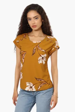 Beechers Brook Floral Pattern Short Sleeve Blouse - Mustard