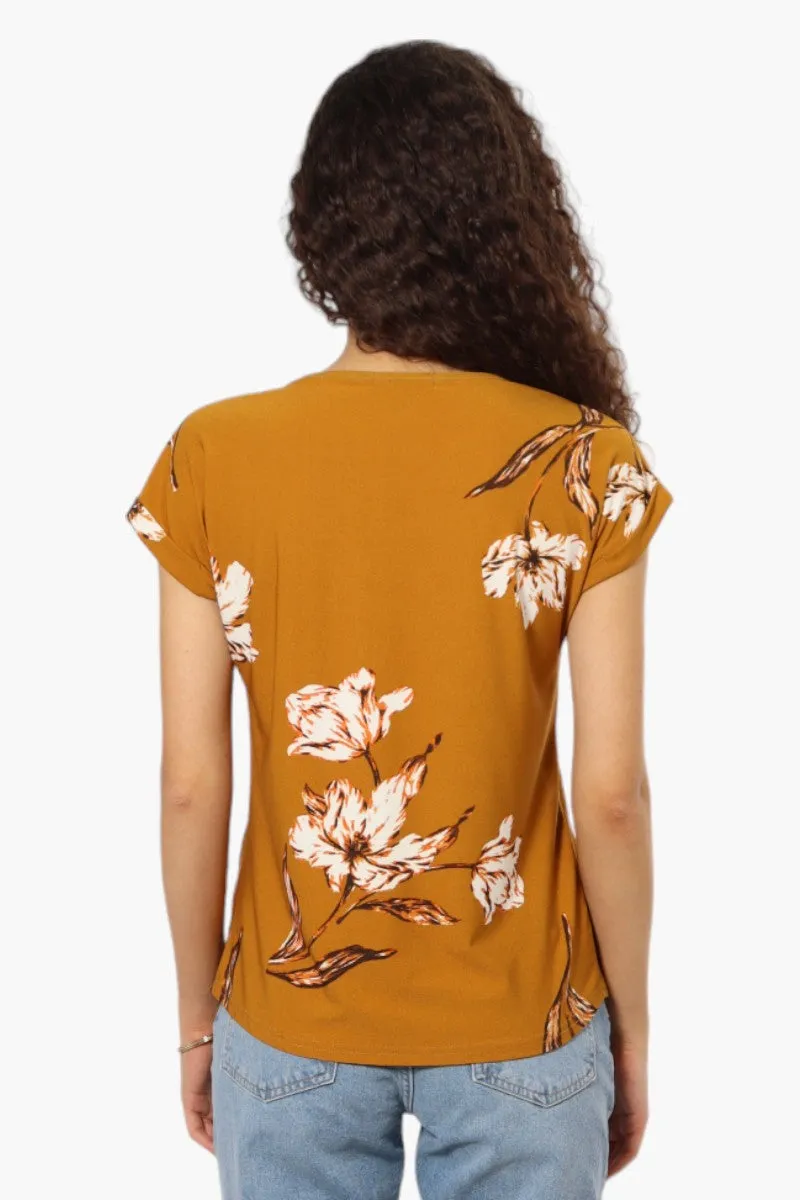 Beechers Brook Floral Pattern Short Sleeve Blouse - Mustard