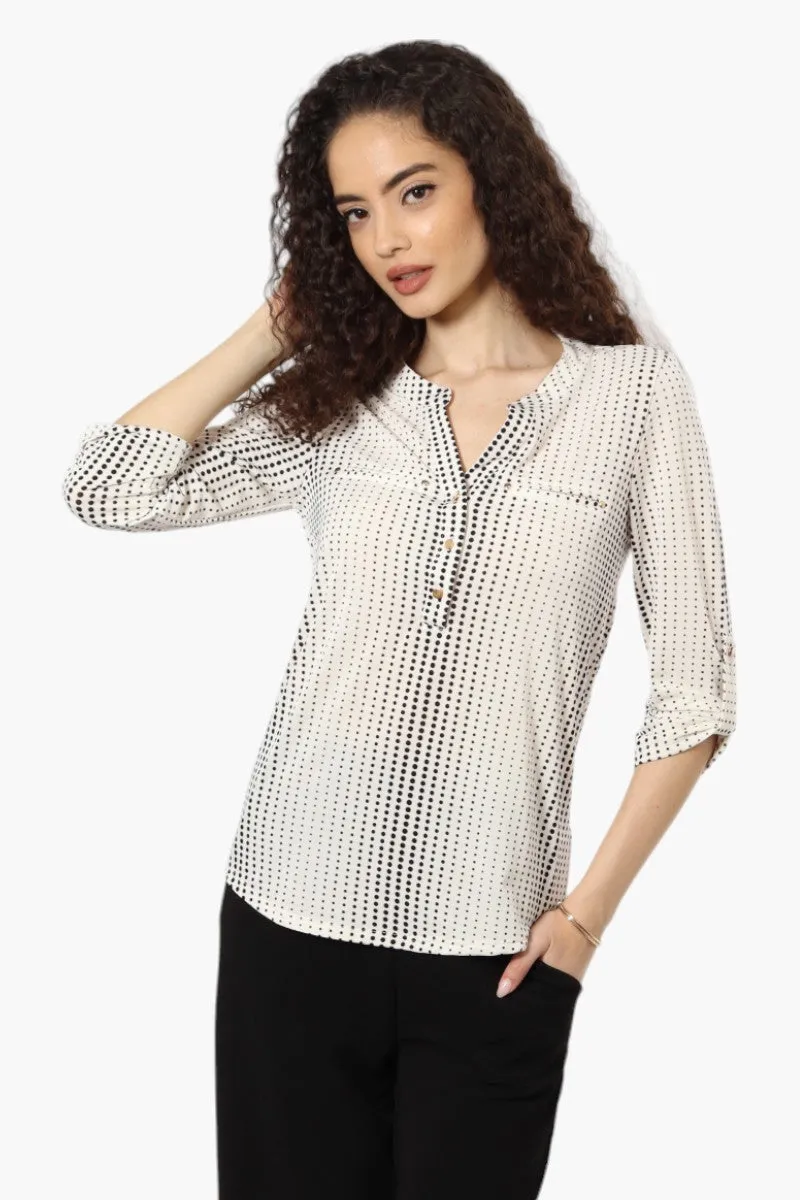 Beechers Brook Polka Dot Roll Up Sleeve Henley Shirt - Cream