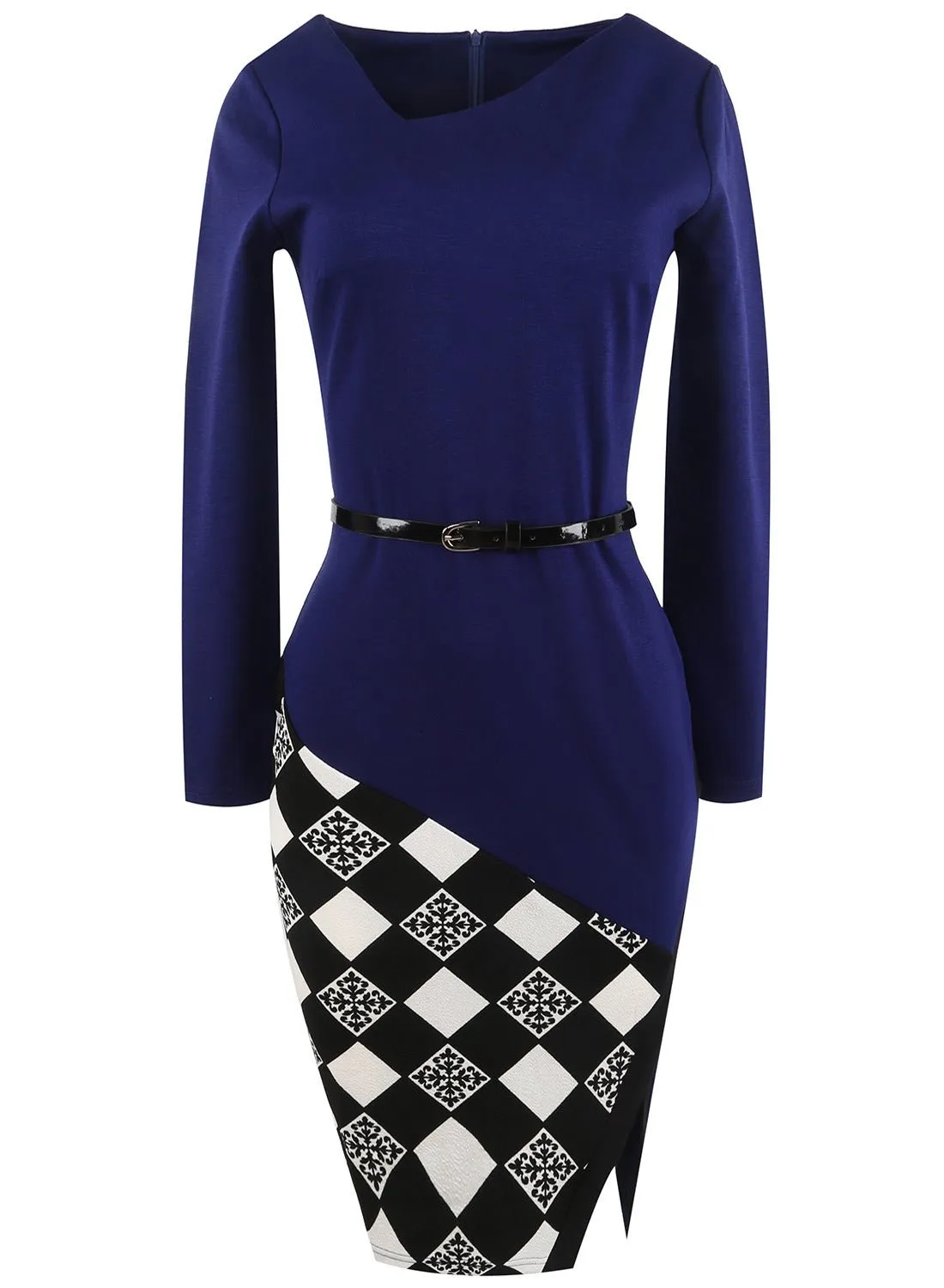 Belted Asymmetrical Blocked Sheath Dress