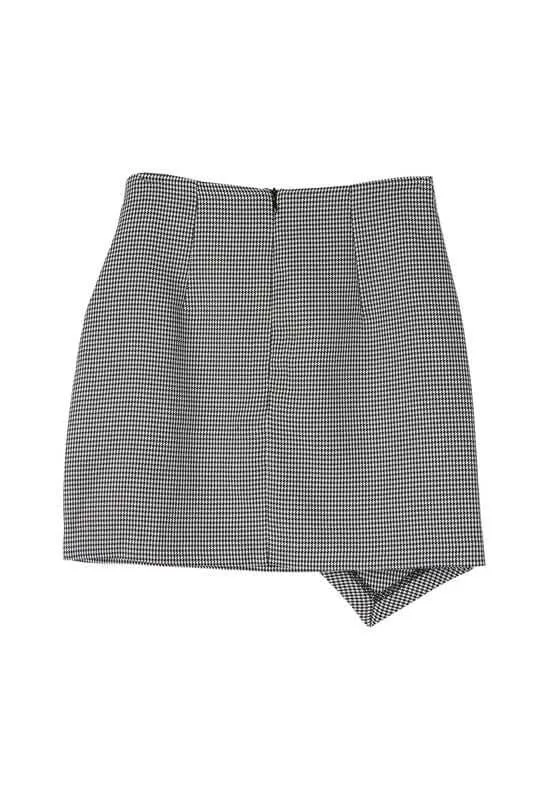 Black Hound Tooth Checkers Shirred Wrap Skirt