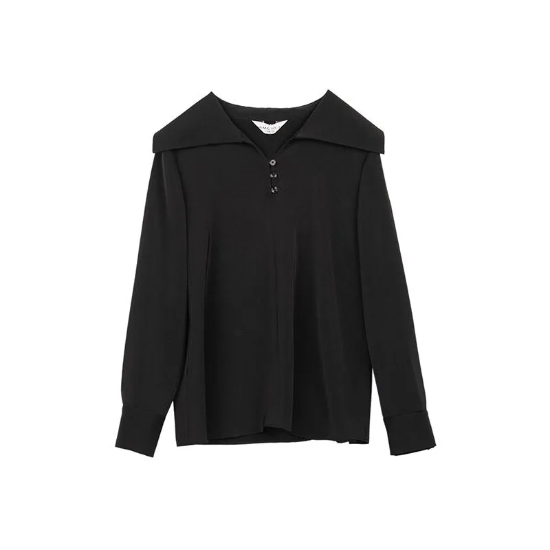 Black Wide Lapel Blouses