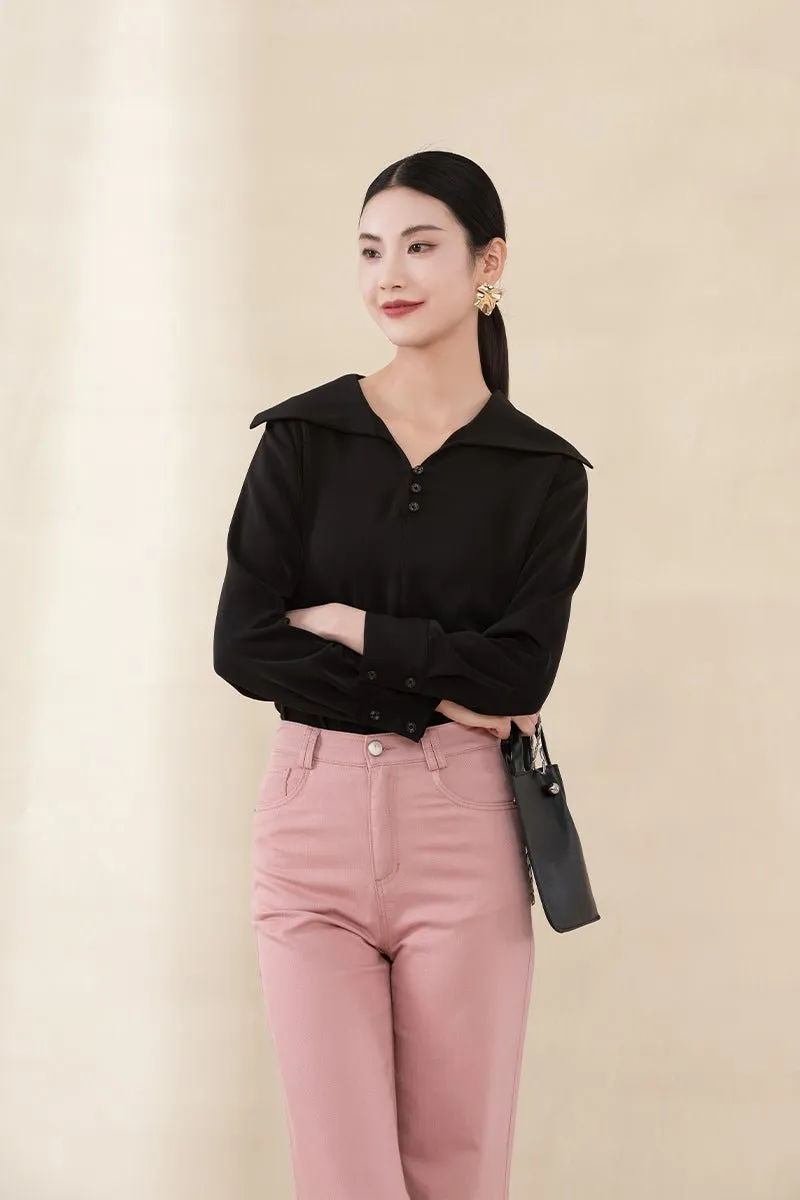 Black Wide Lapel Blouses