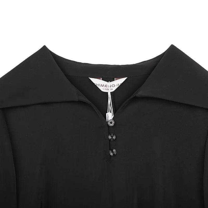 Black Wide Lapel Blouses