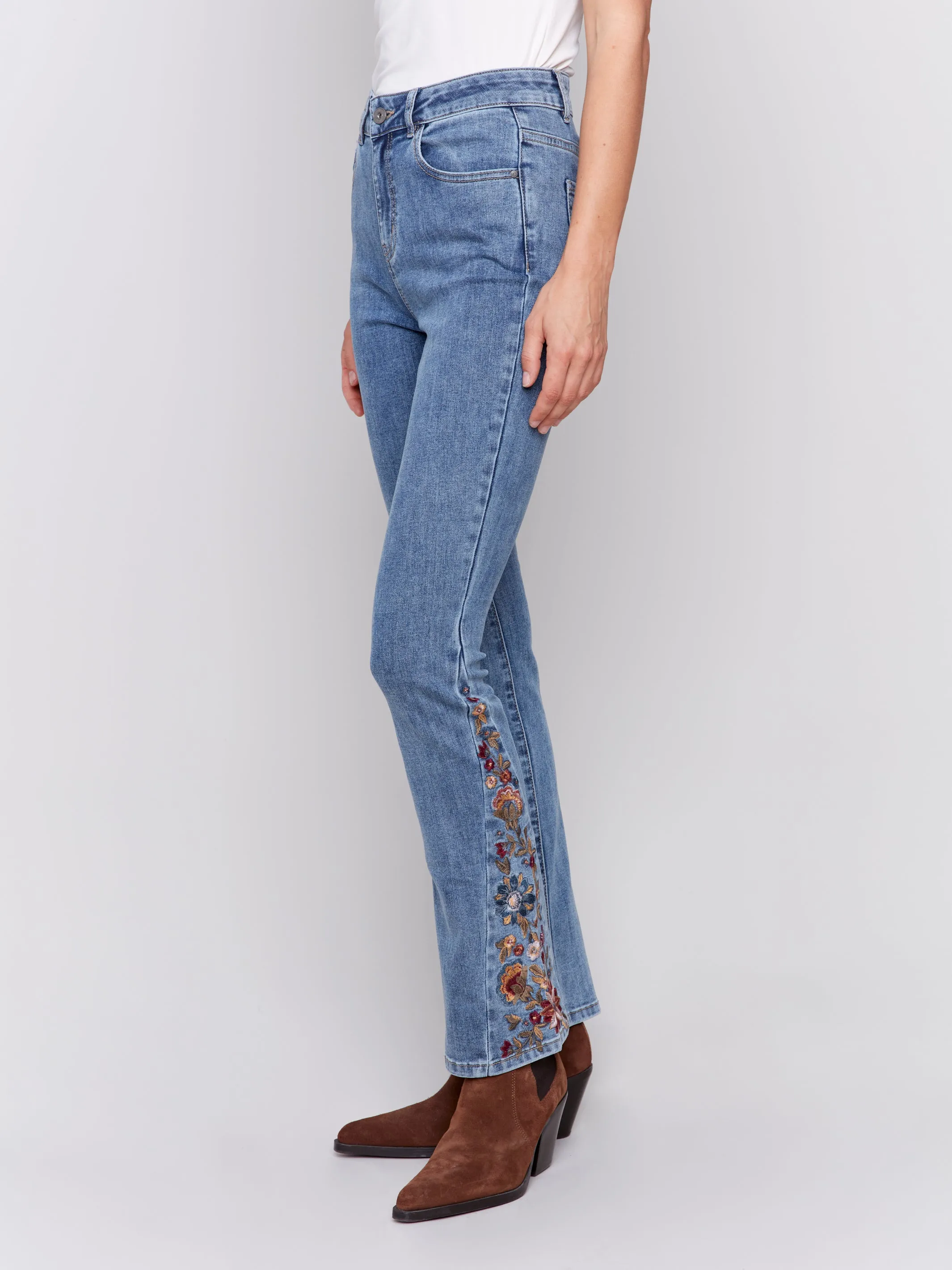 Charlie B. Embroidered flare bottom pant