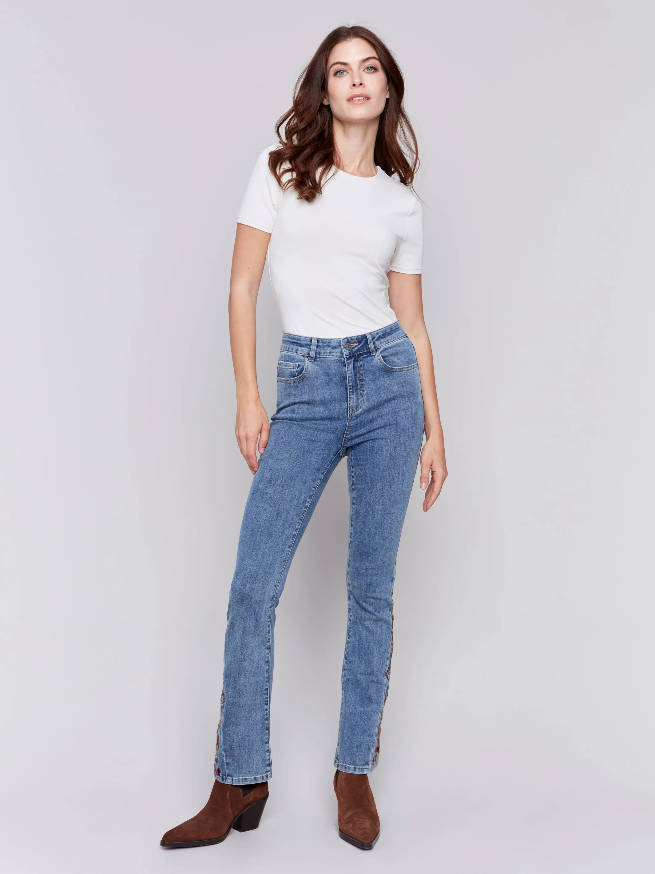 Charlie B. Embroidered flare bottom pant