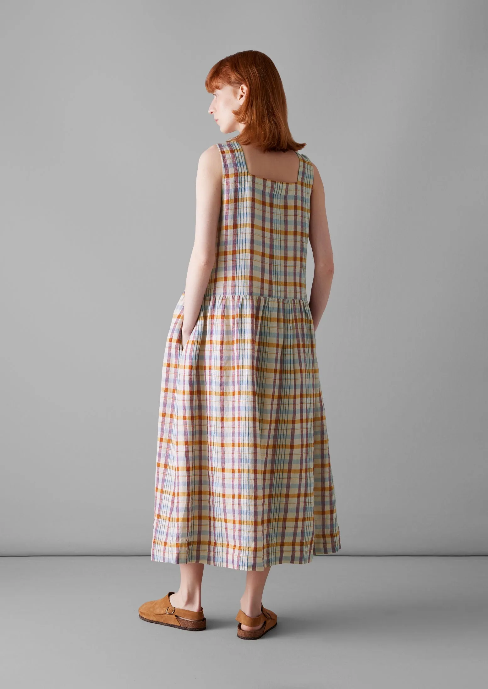 Check Linen Dropped Waist Dress | Madder