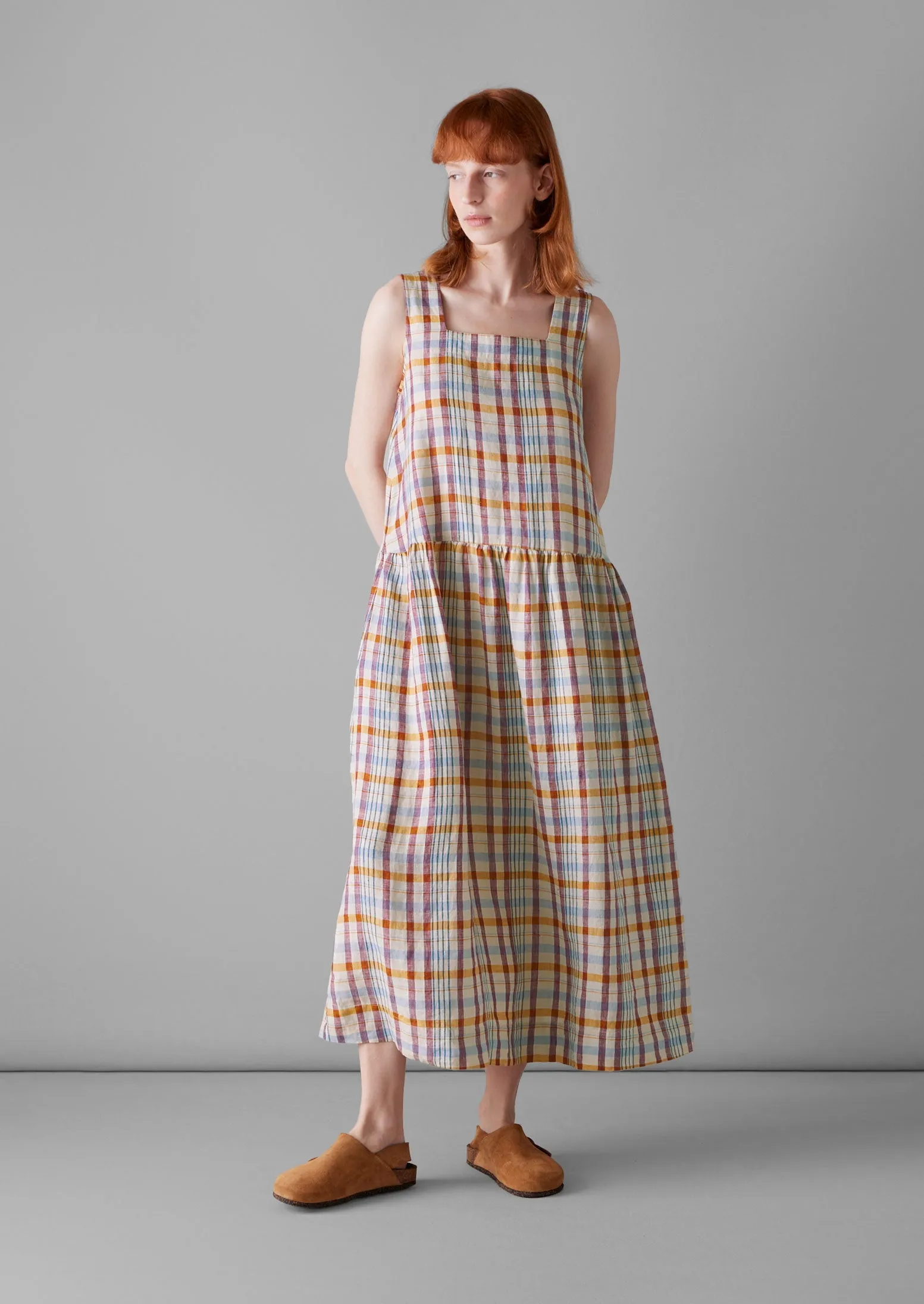 Check Linen Dropped Waist Dress | Madder