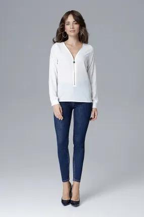 Chic Zip-Up Blouse with Stylish Sleeves