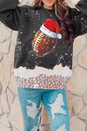 Christmas Rugby Santa Hat Pattern Bleached Pullover Sweatshirt