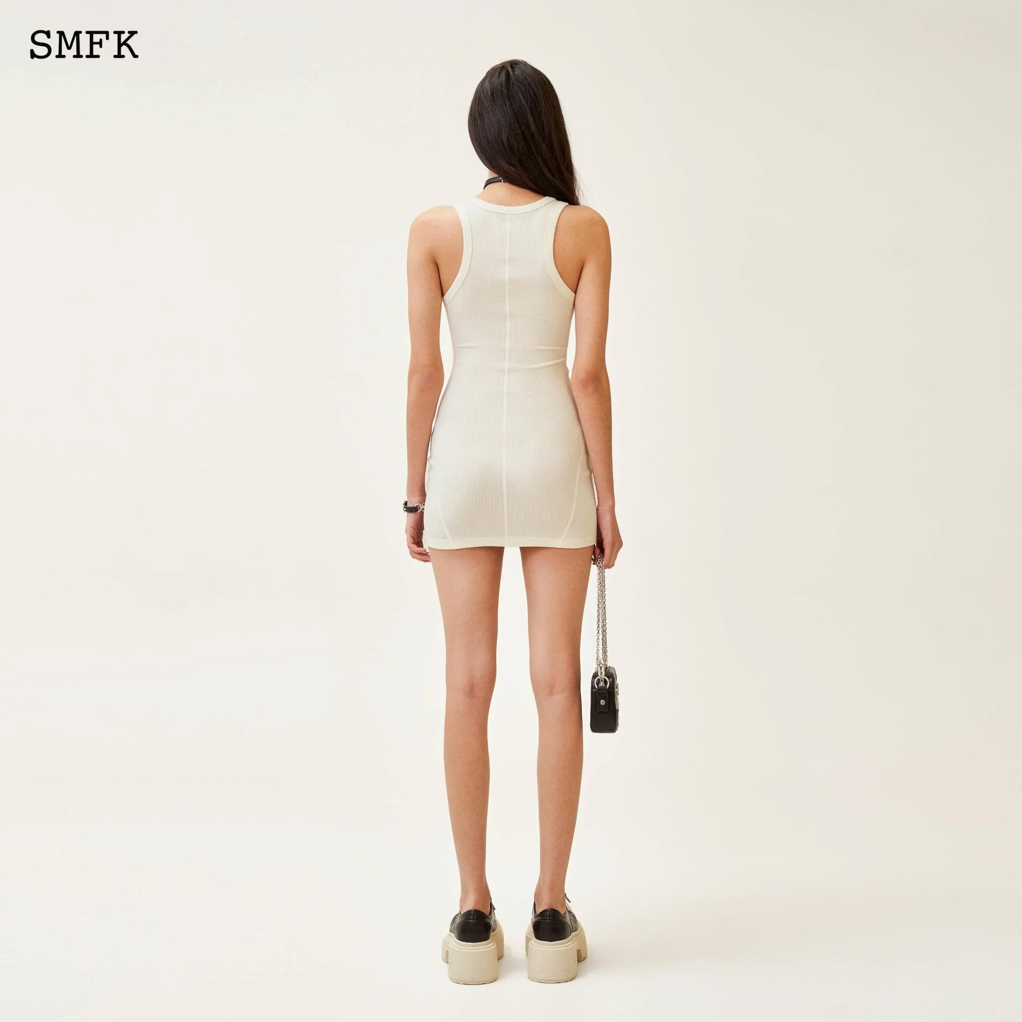 Compass Rove Stray Vest Dress In White