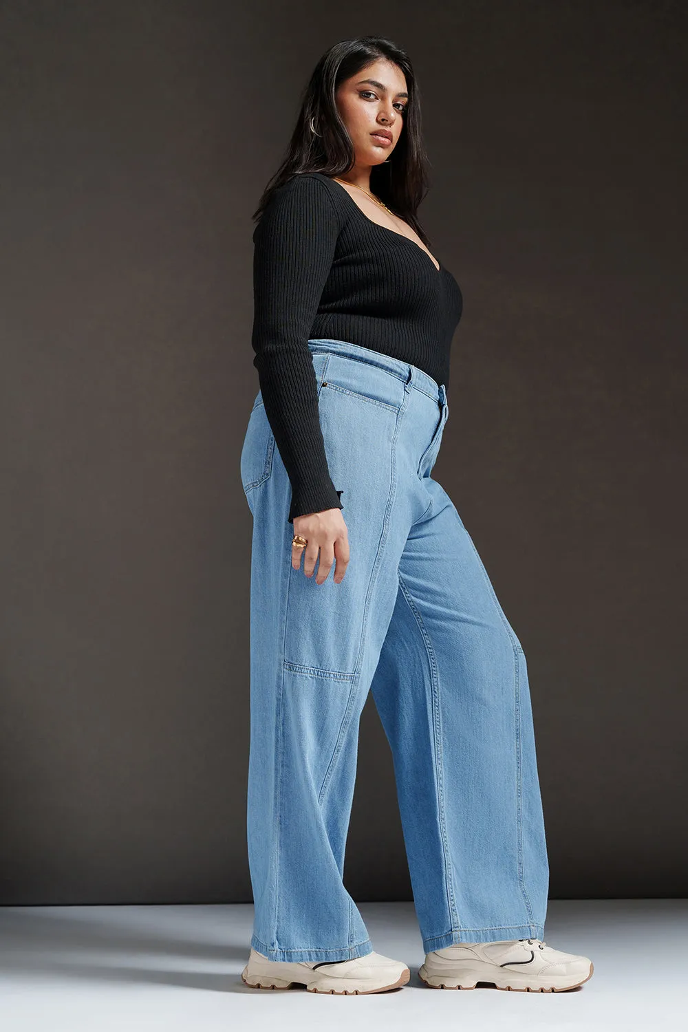 Cool Current Constructed Curve Denim Korean Pants