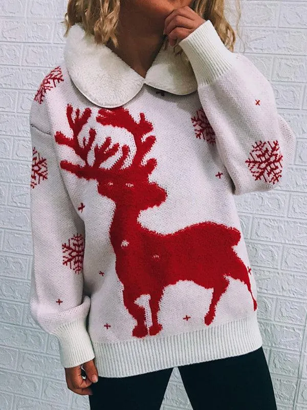 Cozy Holiday Patchwork Christmas Sweater for Women - Festive Knit Jumper