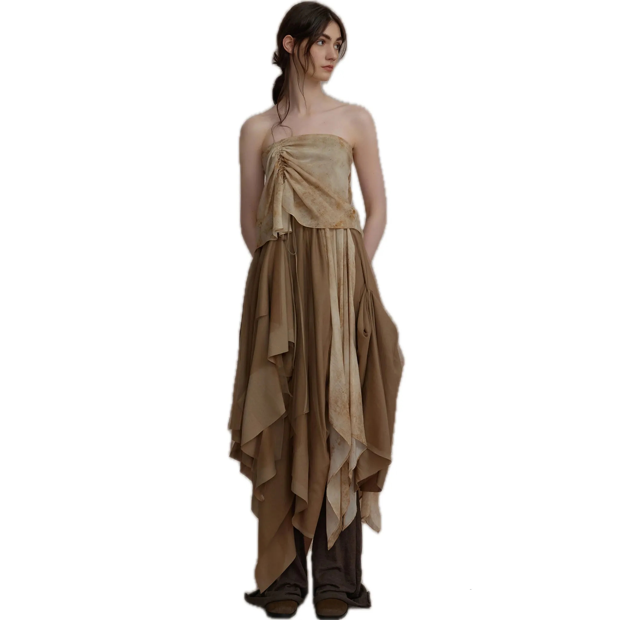 Dark Golden Rod Ruched Maxi Dress