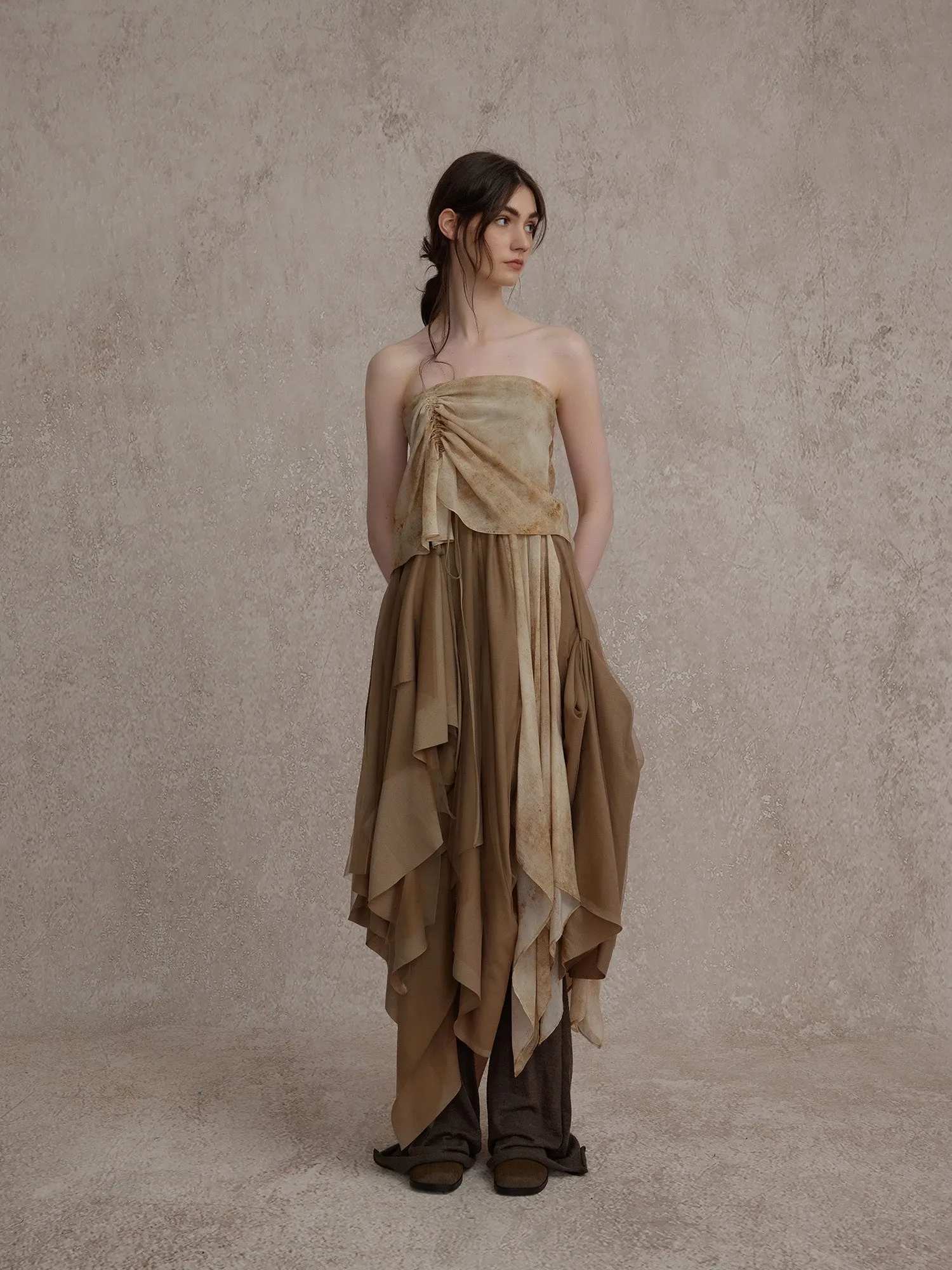 Dark Golden Rod Ruched Maxi Dress