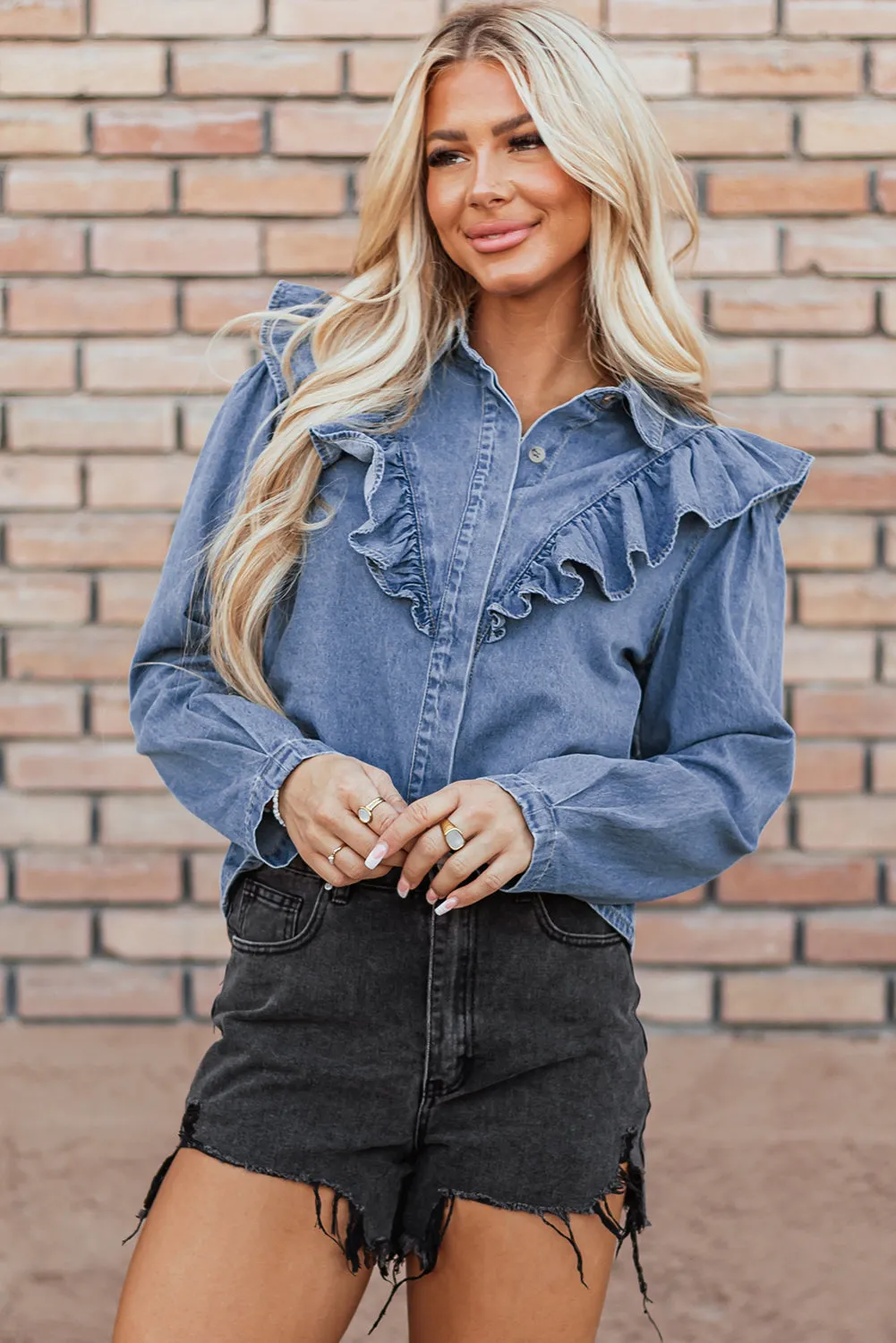 Denim Ruffled Casual Top