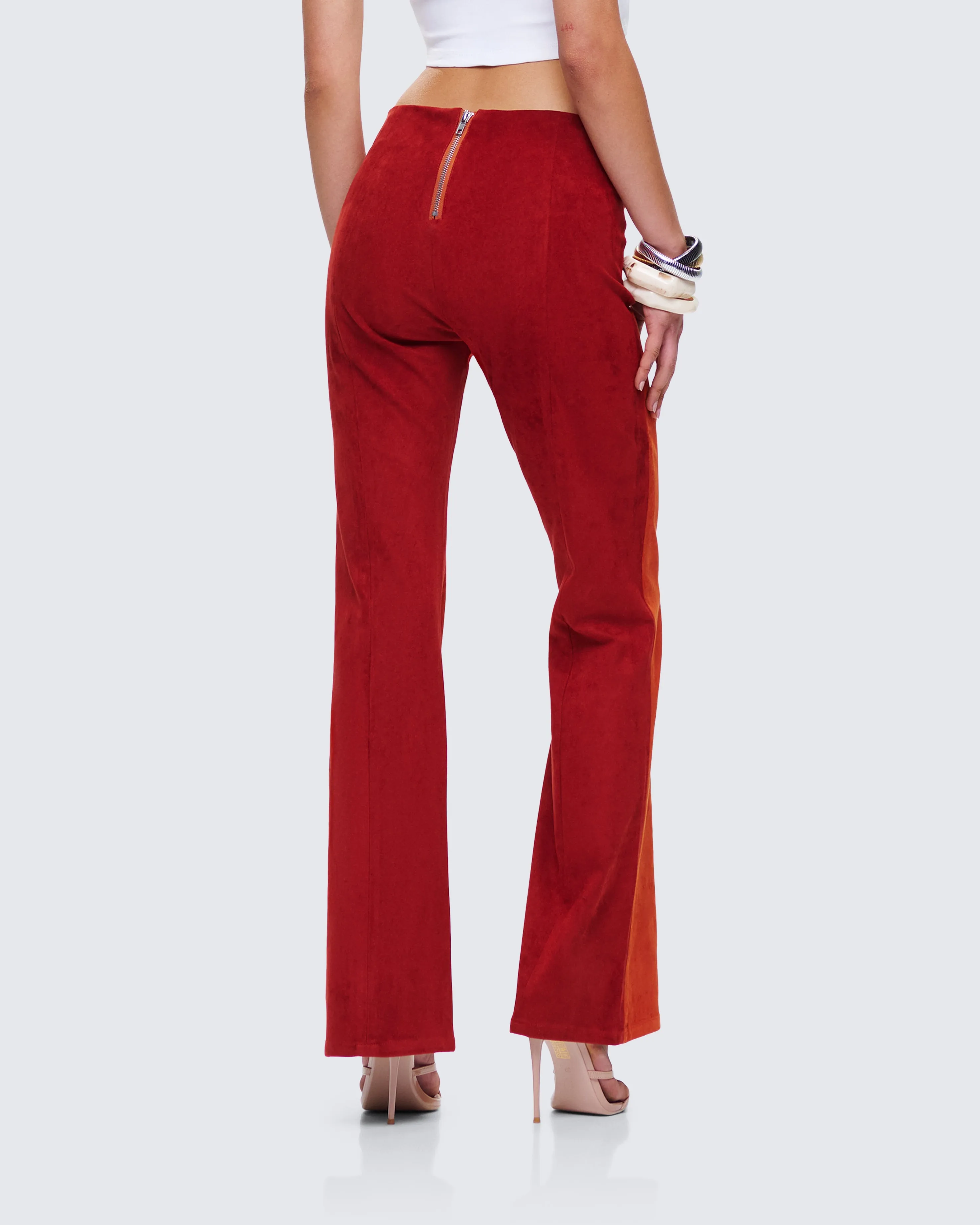 Emi Two Tone Orange Faux Suede Pant