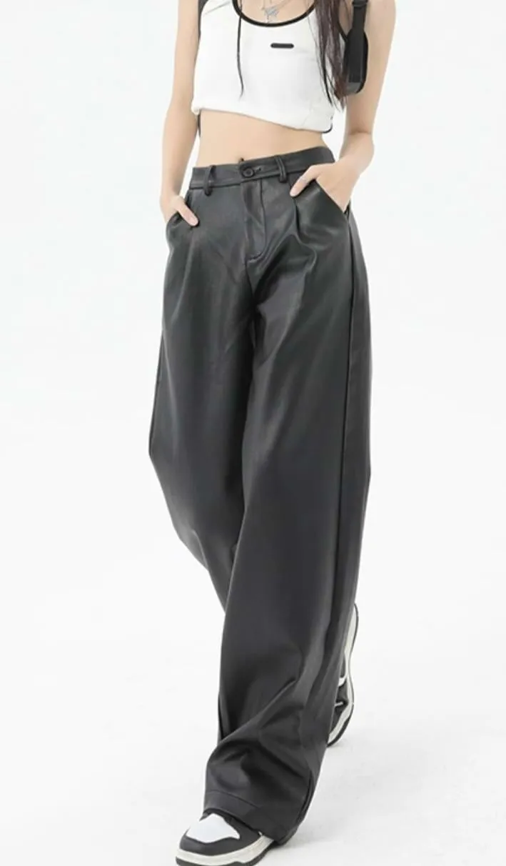 Faux Leather Wide Leg Pants