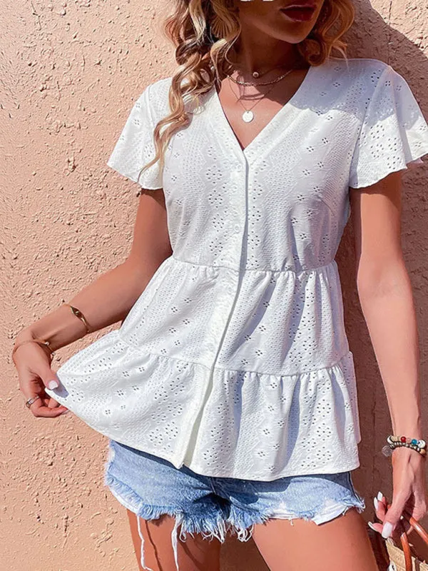 Feel Confident and Chic with Our Versatile Women's Casual Top - Tiered Blouse