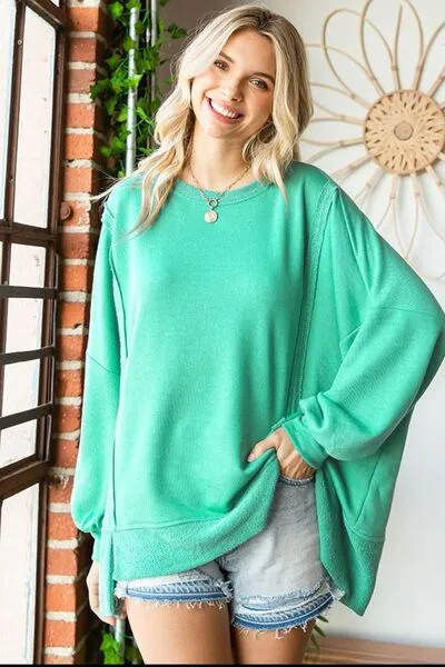 First Love Exposed Seam Round Neck Blouse