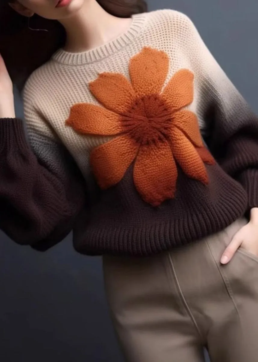 Floral Gradient Color Cozy Knit Pullover Sweaters Winter WX024