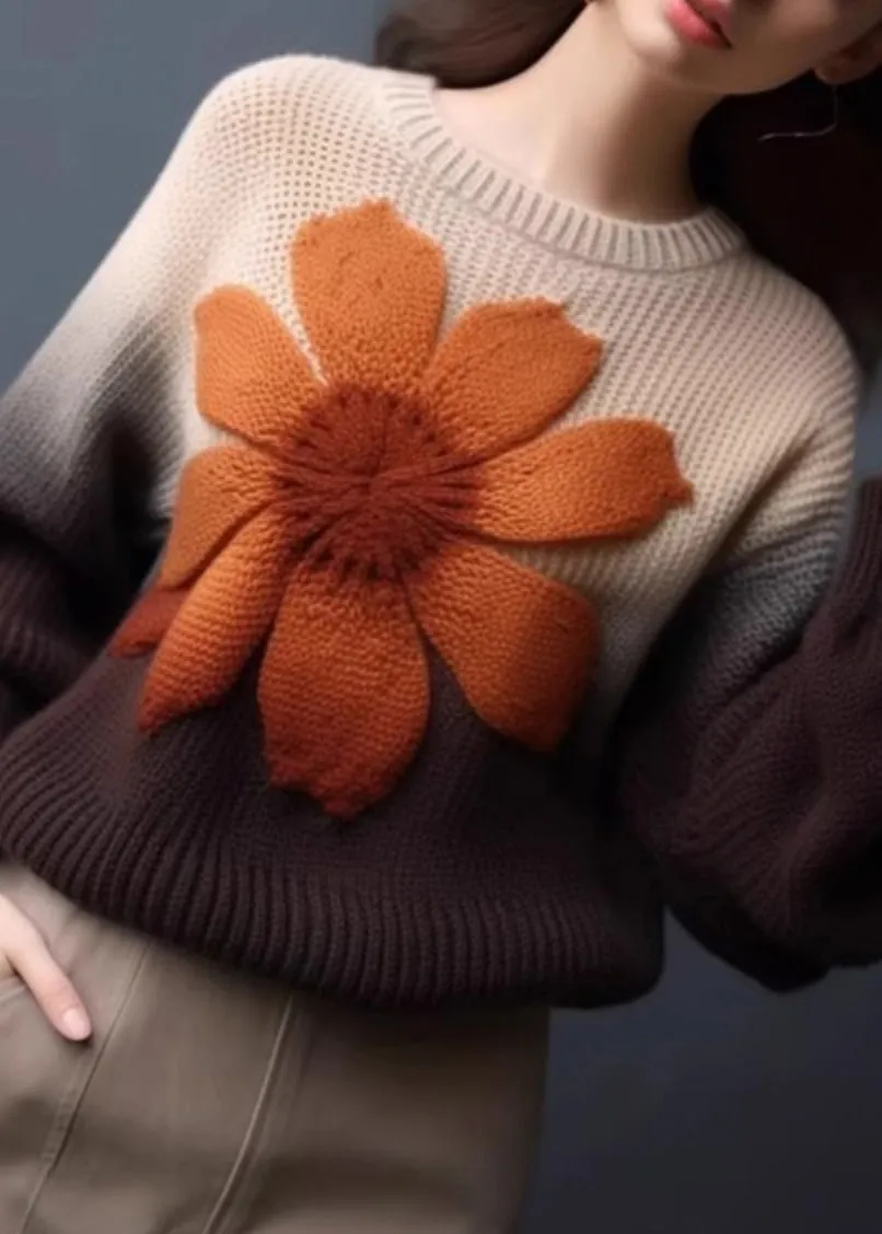 Floral Gradient Color Cozy Knit Pullover Sweaters Winter WX024