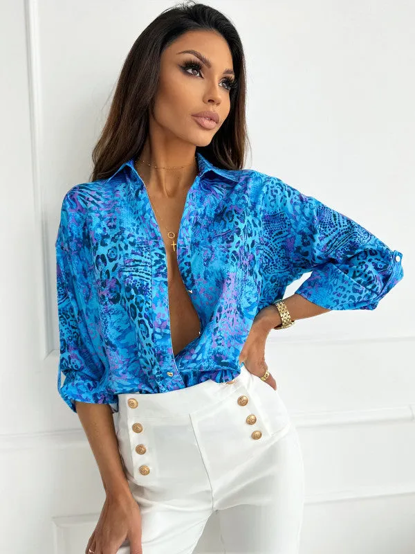 Glamorous Versatile Spring Printed Long-sleeved Multi-color Blouses