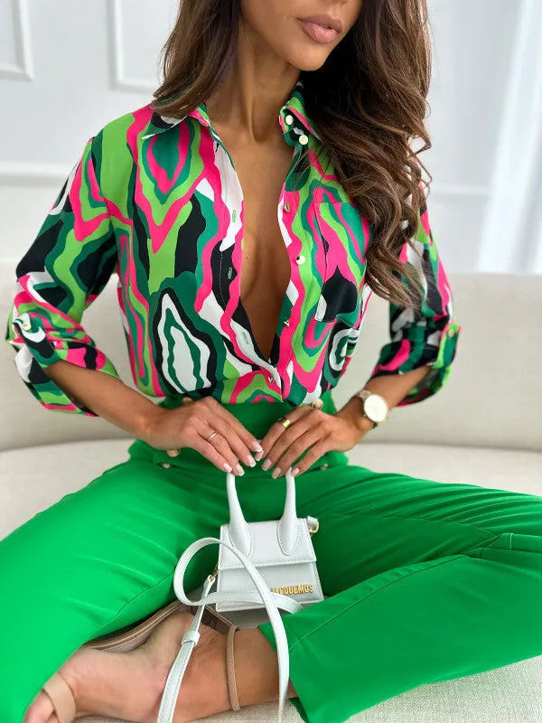 Glamorous Versatile Spring Printed Long-sleeved Multi-color Blouses