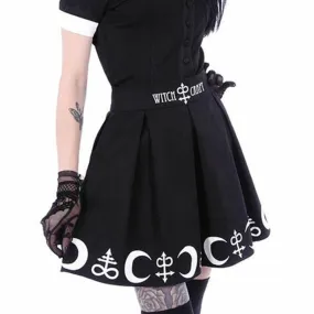 Gothic Letter & Moon Printed Pleated Mini Skirts