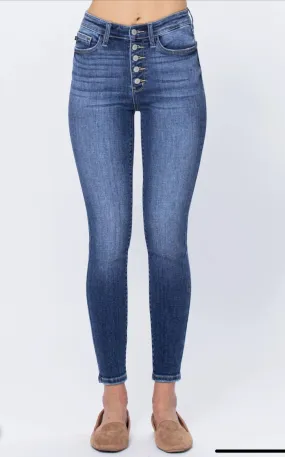 High Rise Button Fly Skinny Jeans