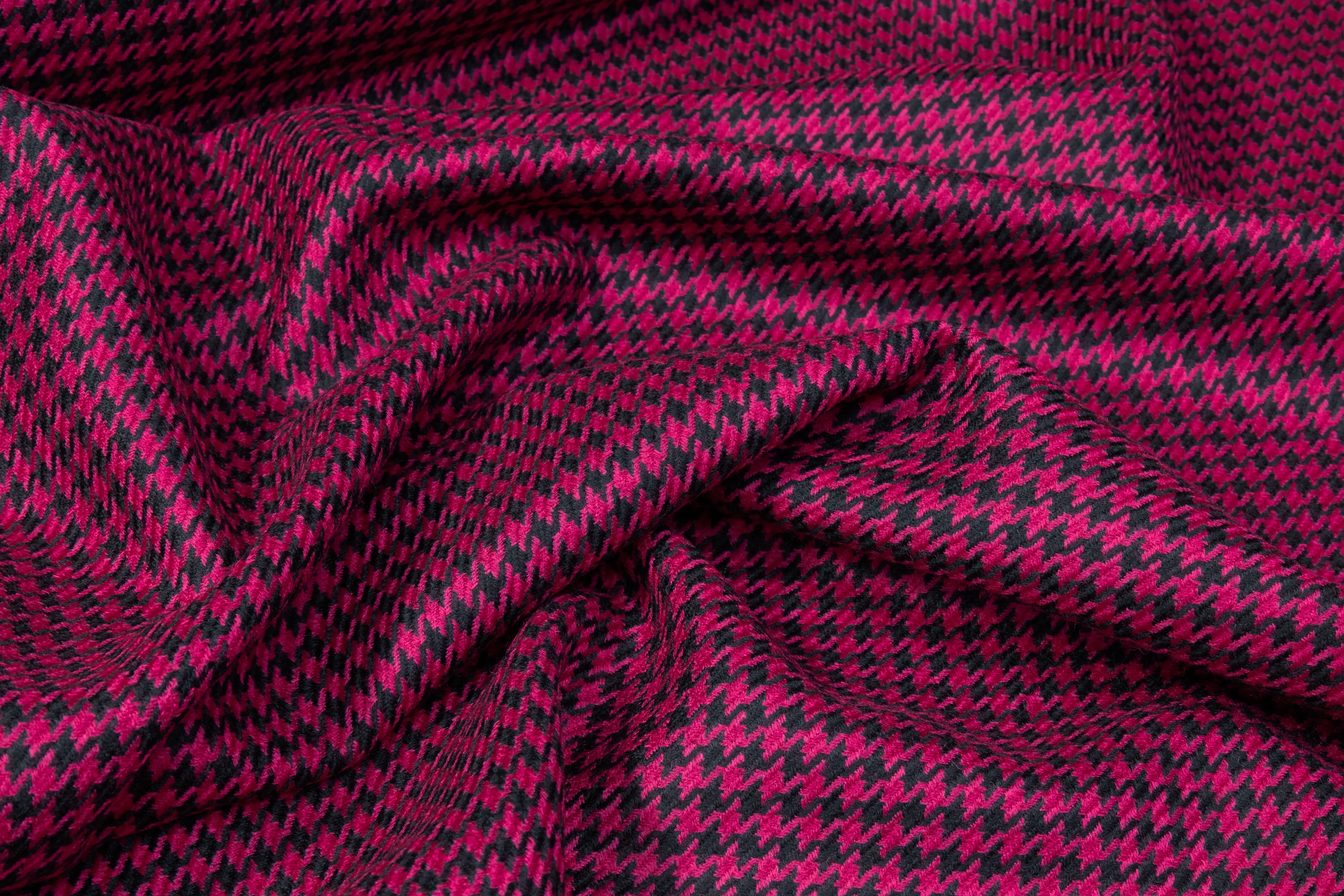 Houndstooth Italian Wool Suiting - Magenta / Black