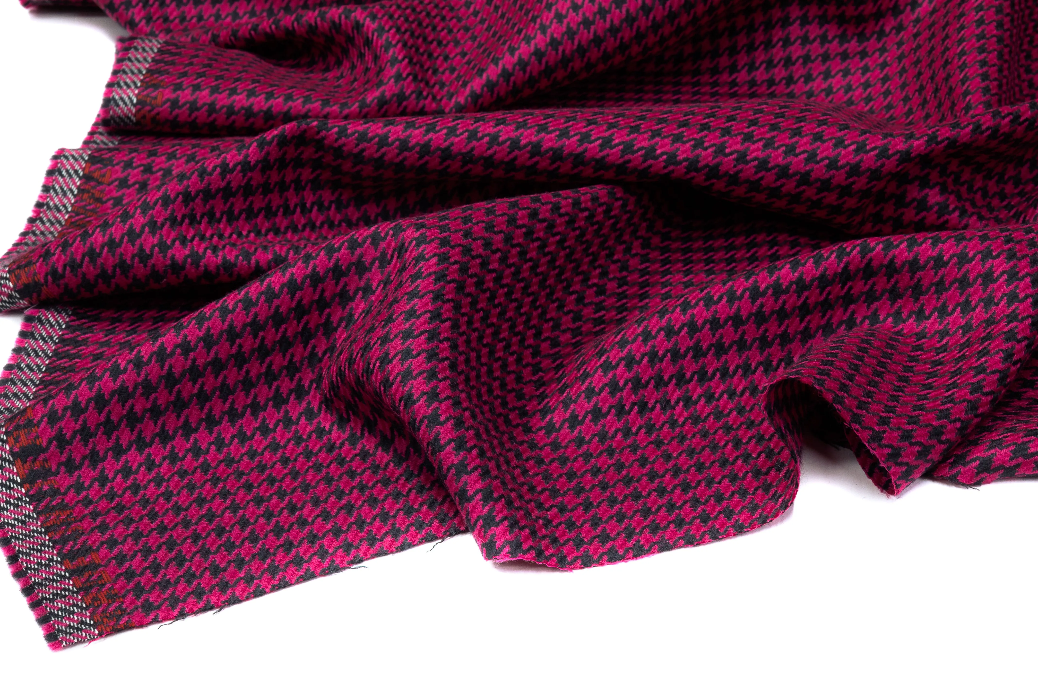 Houndstooth Italian Wool Suiting - Magenta / Black