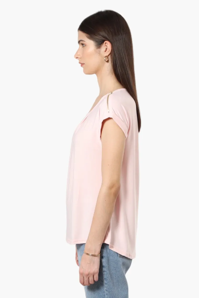 International INC Company Zip Shoulder Cap Sleeve Blouse - Blush