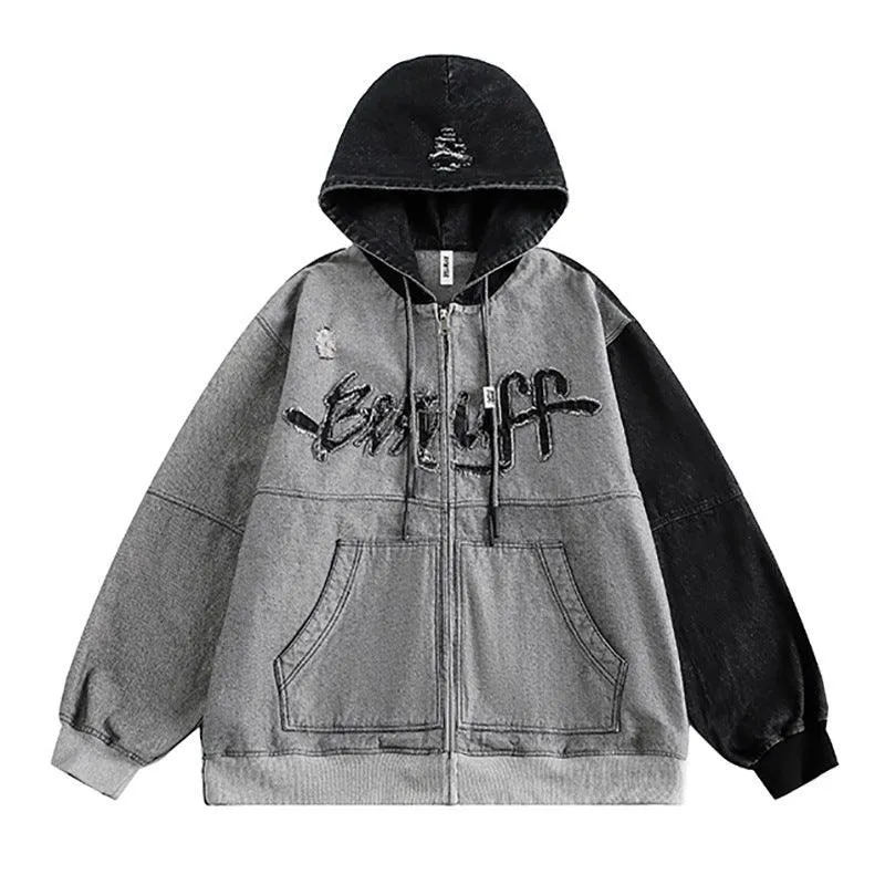 Irregular Stitching Hooded Denim Jacket for Women