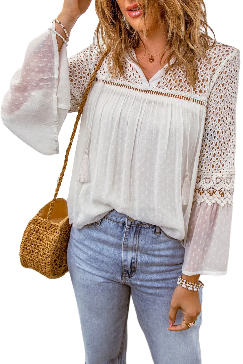 Lace Crochet Hollow Out Swiss Blouse