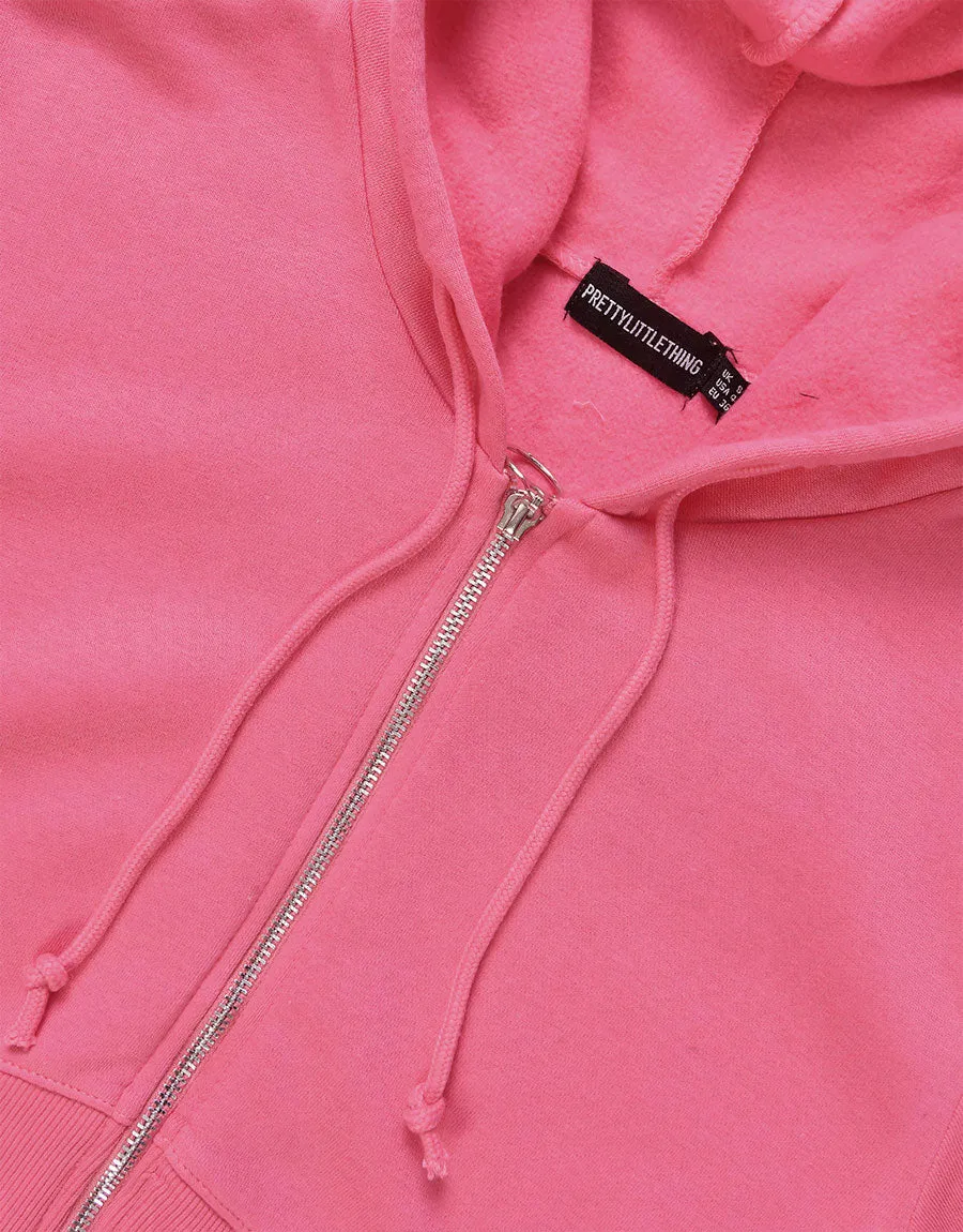 Ladies Fleece Short Body Hoodie-Dark Pink