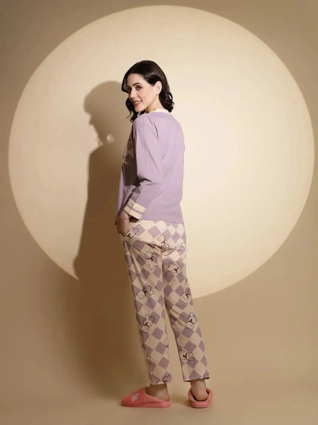 Lavender Hosiery Solid Top & Pyjama Night Suit Set