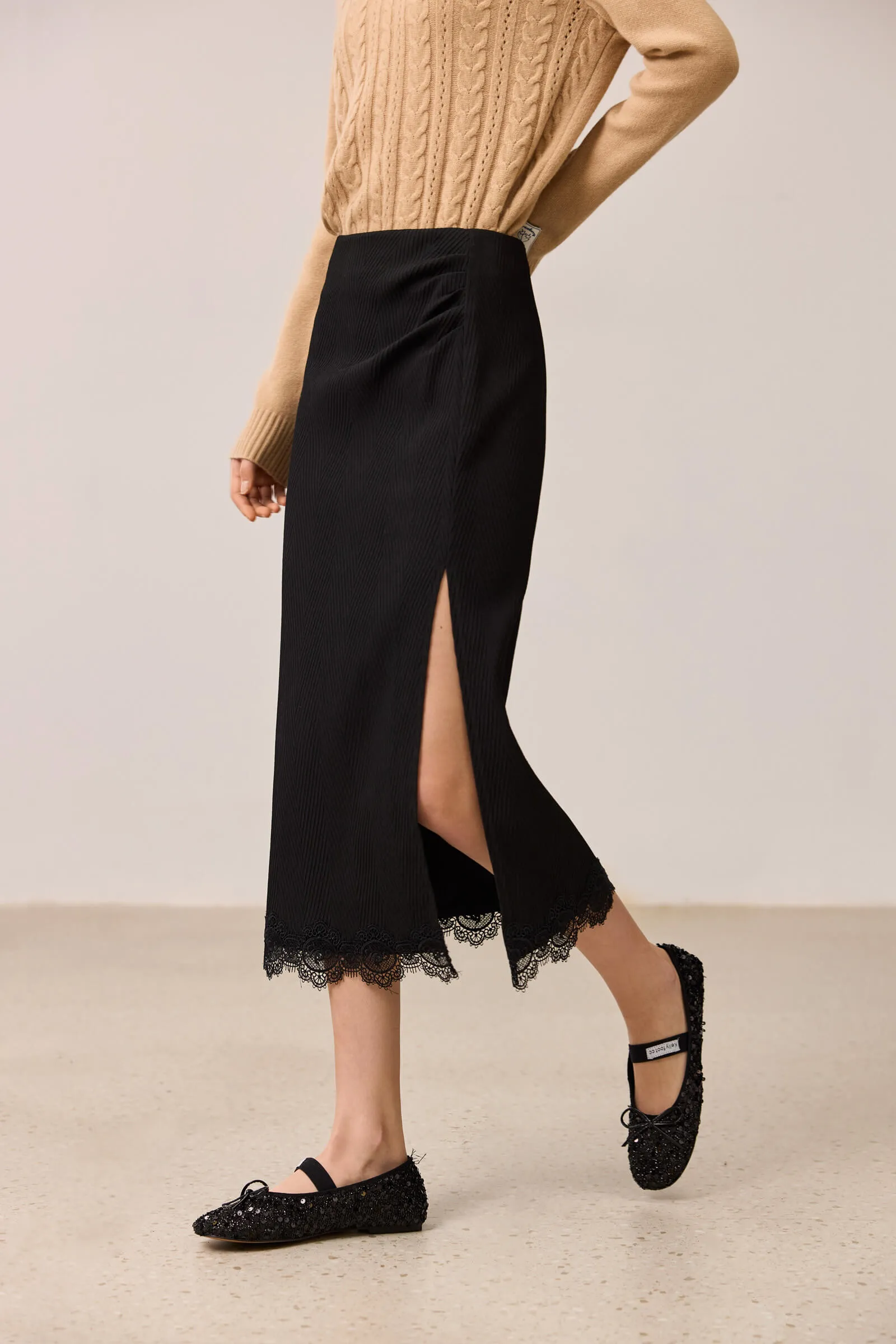 LILY Stylish Lace Side-Slit Straight Skirt