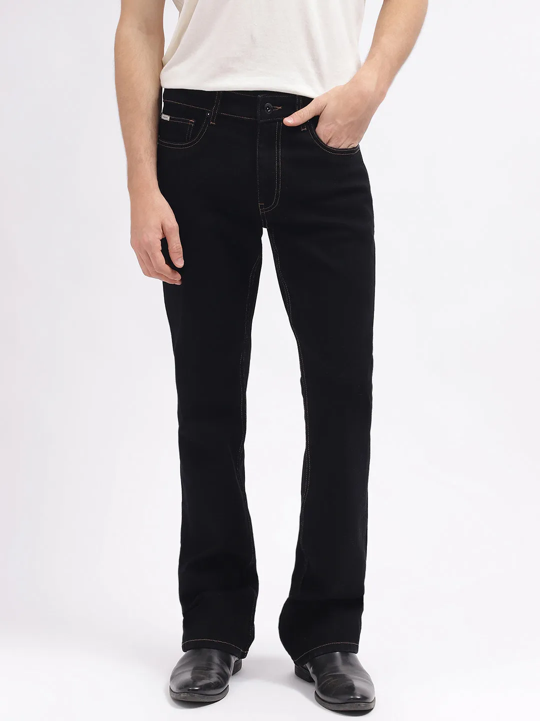 Lindbergh Men Black Solid Bootcut Mid-Rise Jeans