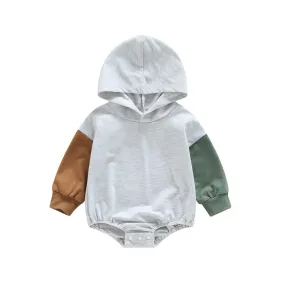 Long Sleeve Two-Color Hooded Baby Romper