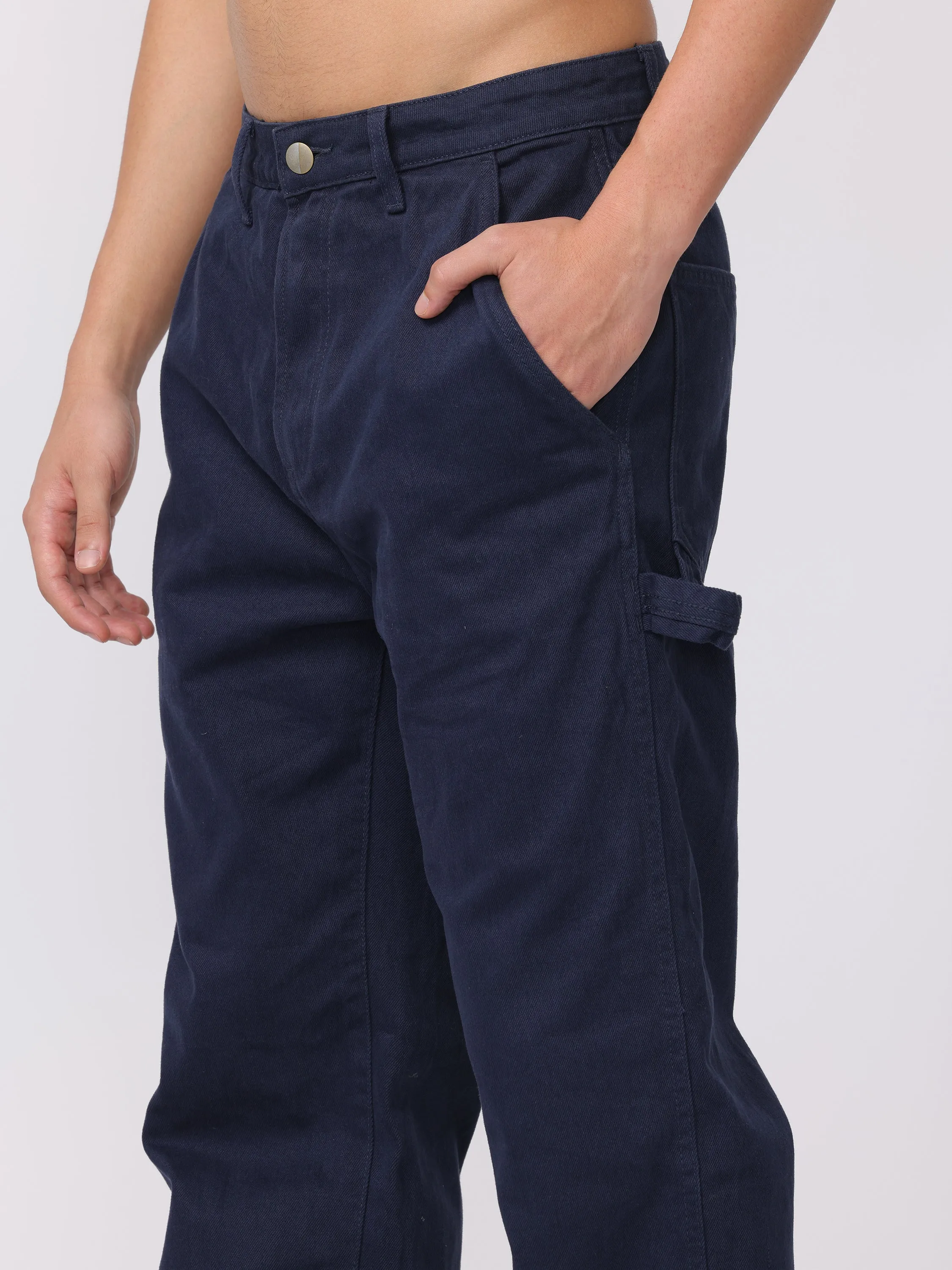 Men Blue Baggy Fit Carpenter Pants