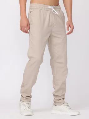 Men Light Beige Regular Fit Linen Blend Pants