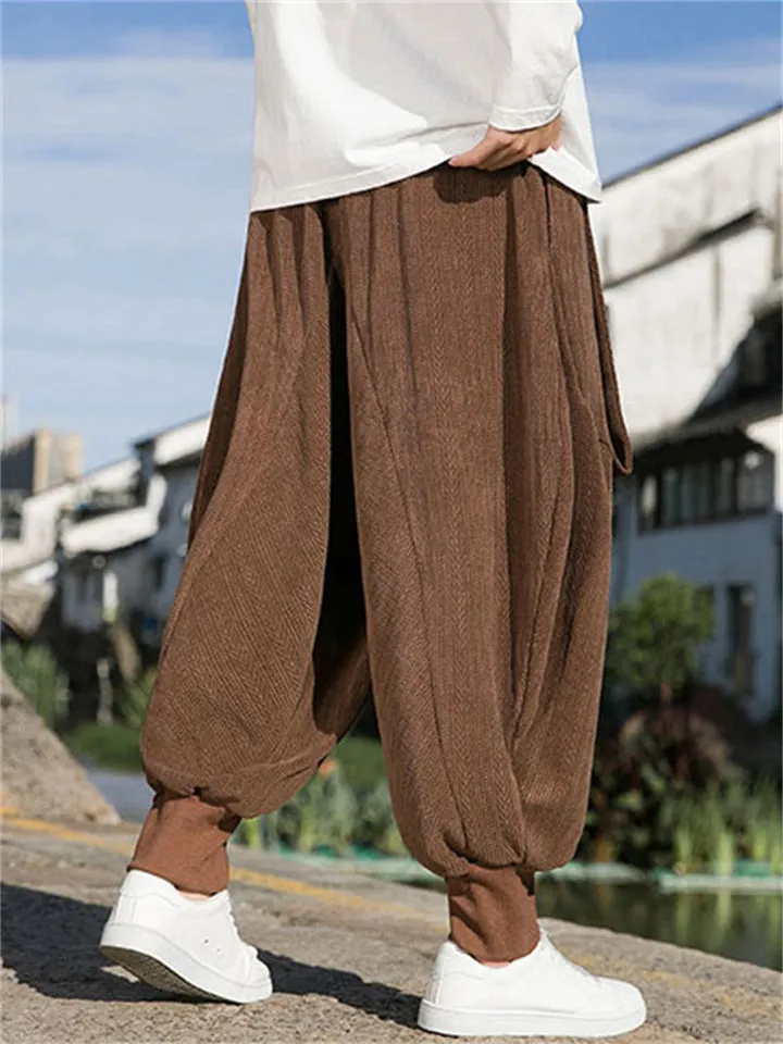 Men's Solid Color Textured Drawstring Stylish Corduroy Pants