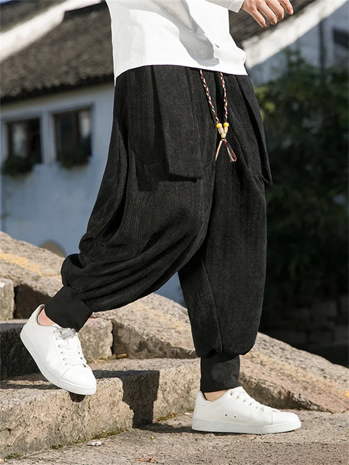 Men's Solid Color Textured Drawstring Stylish Corduroy Pants